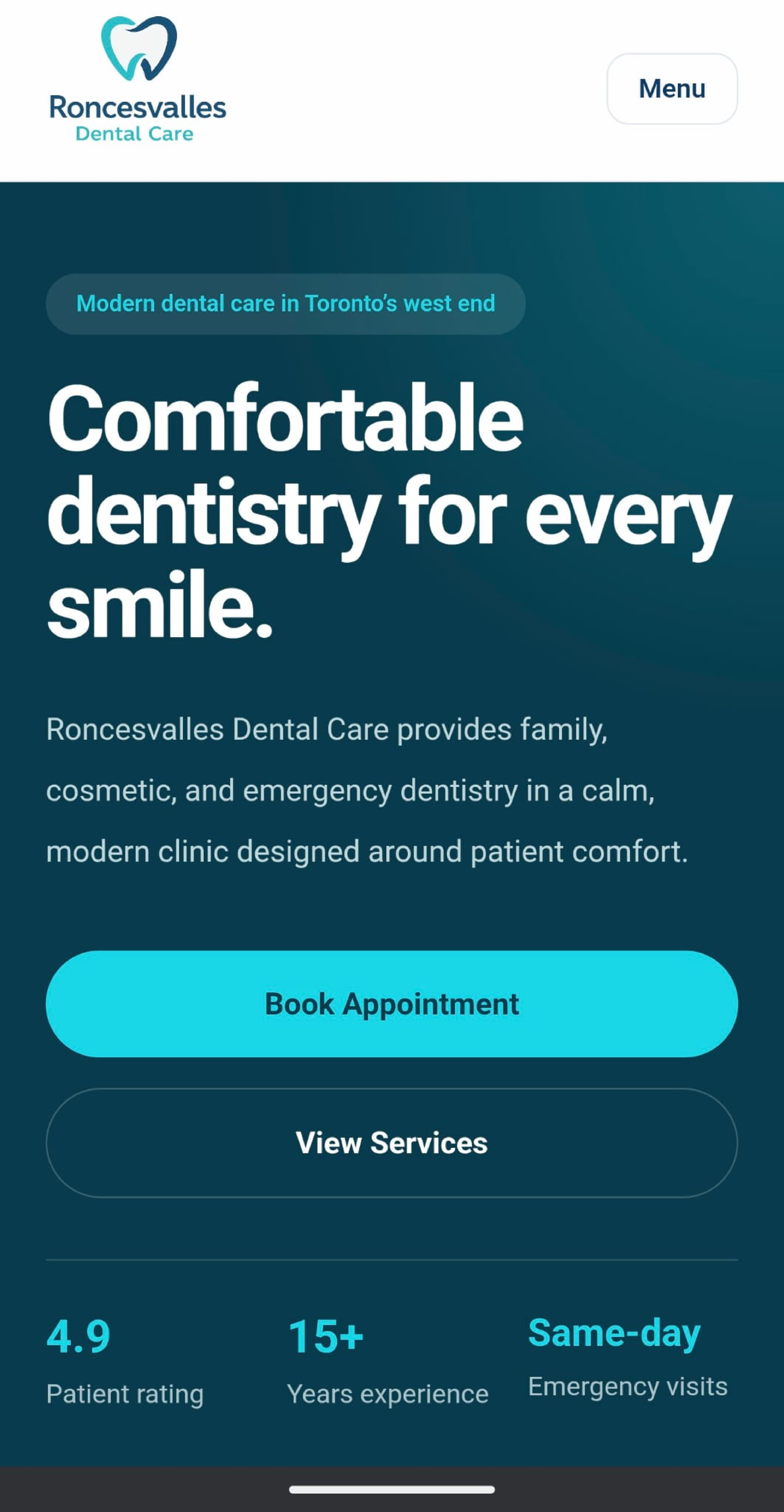 Dental website mobile preview